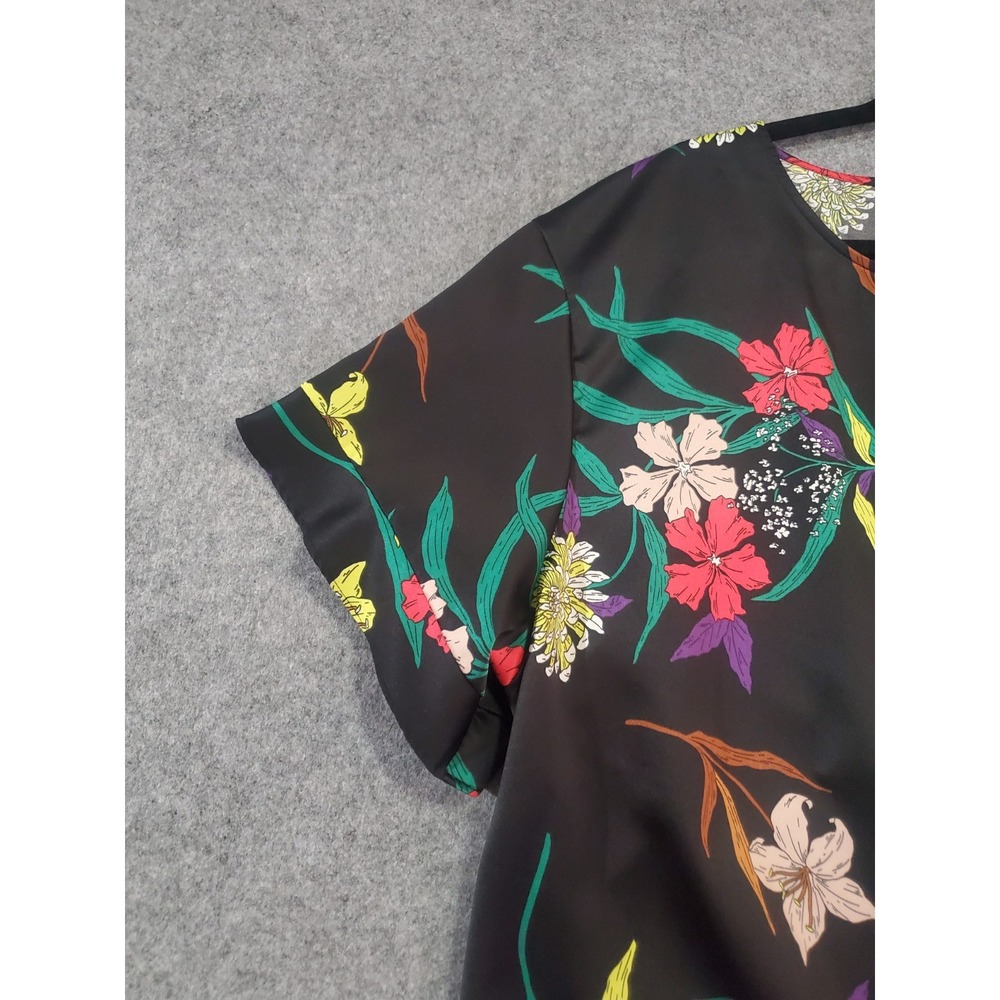 🌷 NWOT Worthington Womens 1X Floral Tie Front Satin Texture Blouse - Picture 8 of 11